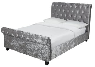 An Image of Argos Home Penelope Crushed Velvet Kingsize Bed - Silver