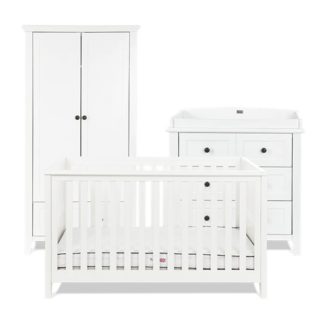 An Image of Silver Cross Nostalgia Cot Bed Dresser Wardrobe Set- White