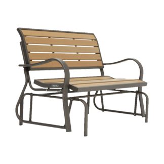 An Image of Lifetime Glider 2 Seater Metal Garden Bench - Walnut