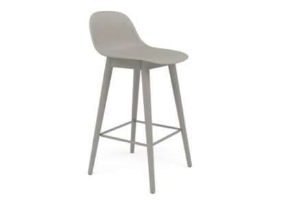 An Image of Muuto Fiber Counter Stool With Backrest Black Oak Base Black Seat