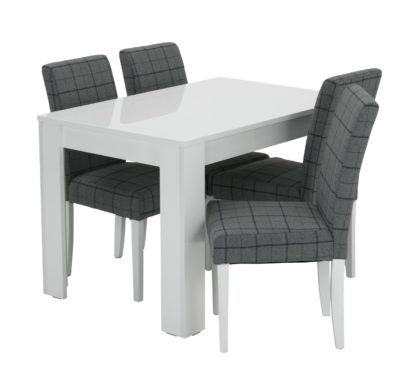 An Image of Habitat Miami White Gloss Dining Table & 4 Chairs - Blue