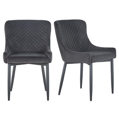 56b914400034c37151caa79a35099681afe65f40fb903bb61cab33602f13316f.jpg An Image of Montreal Set of 2 Dining Chairs Charcoal Velvet Charcoal