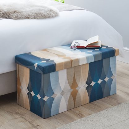 An Image of Elements Elijah Foldable Ottoman Blue, White and Brown