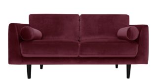 An Image of Habitat Jackson 3 Seater Velvet Sofa - Burgundy