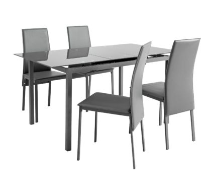An Image of Argos Home Lido Glass Extending Dining Table & 4 Grey Chairs