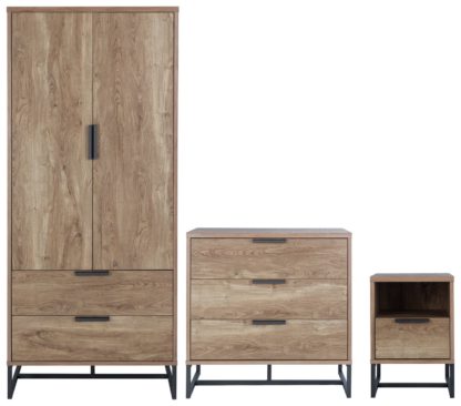 An Image of Habitat Nomad 3 Piece 2 Door Wardrobe Set - Oak Effect