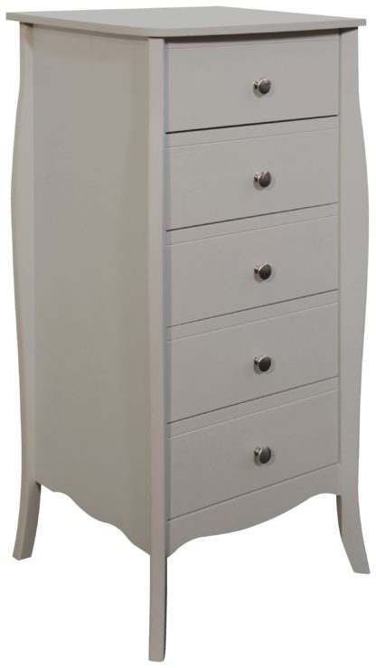 An Image of Amelie 5 Drawer Narrow Chest of Drawers - Grey