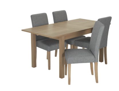 5caa647bd5eccdd45fbff601c9bcb0ef05df57c84487a0de71255690c8b3f71d.jpg An Image of Habitat Clifton Extending Table & 4 Tweed Chairs - Grey