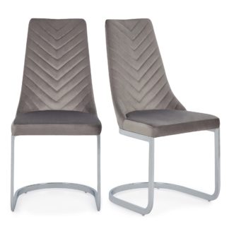 An Image of Nova Set of 2 Dining Chairs Grey Brushed Velvet Grey