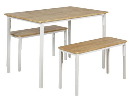 An Image of Argos Home Bolitzo Table & Bench Set - Oak & White