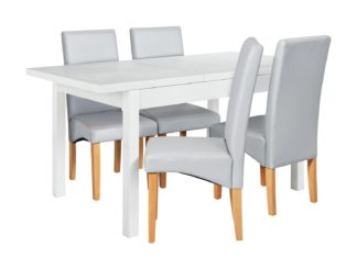 An Image of Argos Home Lyssa Wood Dining Table & 4 Skirted Grey Chairs