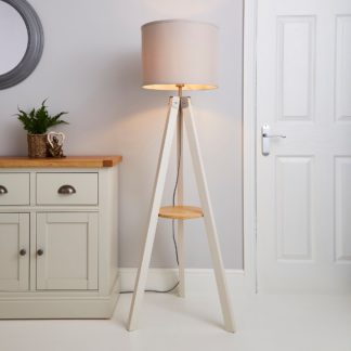 An Image of Compton Wood Floor Lamp Ivory Ivory