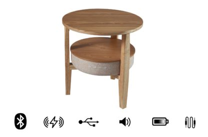 An Image of Koble wireless charging Bluetooth Side Table - Oak Effect