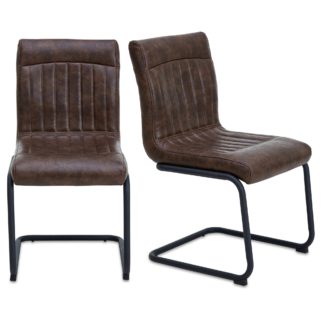 An Image of Felix Set of 2 Dining Chairs Brown PU Leather Brown