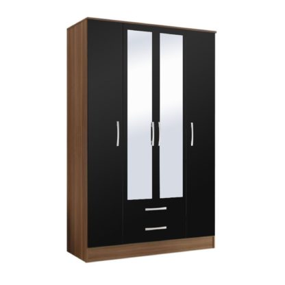 An Image of Lynx Walnut and Black 4 Door Wardrobe Black