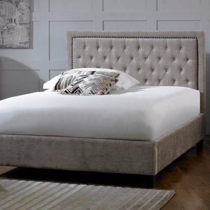 5fd458354d19cc319b3efb0917a730e6c8180e752bfca2085e2f2656293a9ffc.jpg An Image of Rhea Mink Velvet Bed Frame Black