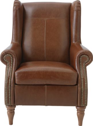 An Image of Argos Home Argyll Studded Leather High Back Chair - Tan