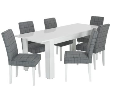 An Image of Habitat Miami Gloss Extending Table & 6 Chairs - Blue