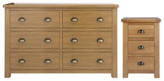 An Image of Habitat Kent Bedside & 3+3 Drawer Set - Oak & Oak Veneer