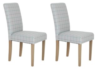 An Image of Habitat Pair of Mid Back Dining Chairs - Light Grey Check