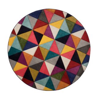 An Image of Samba Geometric Circle Rug Blue, Pink and White