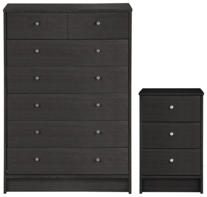 An Image of Habitat Malibu Bedside & 5+2 Drawer Set -Black Oak Effect