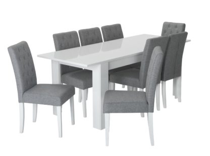 An Image of Habitat Miami Extending Table & 8 Button Chairs - Grey