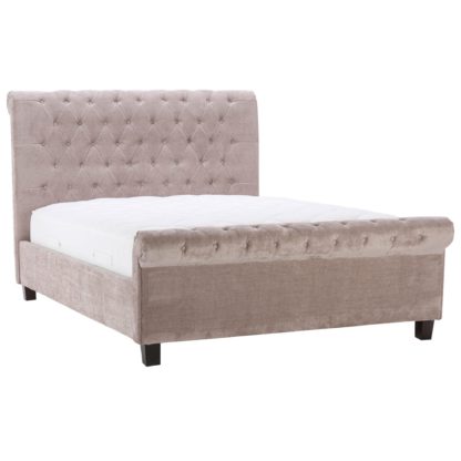 An Image of Orbit Mink Velvet Upholstered Bed Frame Brown