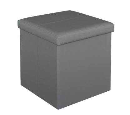 An Image of Argos Home Small Faux Leather Stitched Ottoman - Grey