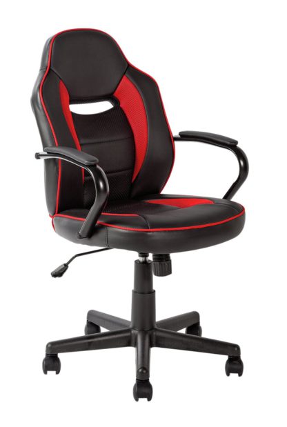 An Image of Argos Home Faux Leather Mid Back Gaming Chair -White & Black