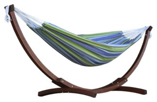 An Image of Vivere Double Cotton Hammock With Wooden Stand - Oasis