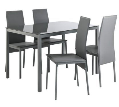 An Image of Argos Home Lido Glass Dining Table & 4 Grey Chairs