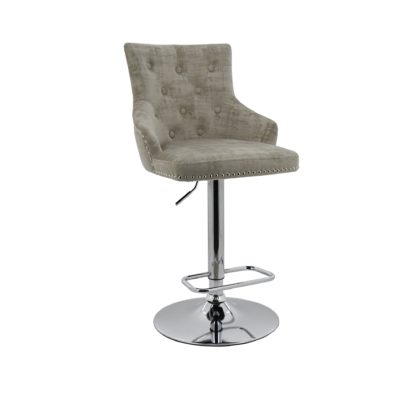 689cae72a4c16b475eb02fbea9a1cbd2b16b8fe886d778944dbb0807acf1448d.jpg An Image of Selena Bar Stool Mink Distressed Velvet Grey