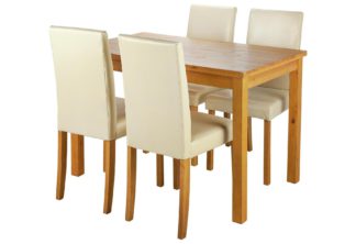 An Image of Habitat Ashdon Solid Wood Dining Table & 4 Cream Chairs