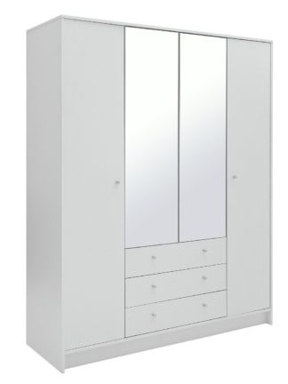 An Image of Habitat Malibu 4 Door 3 Drawer Mirror Wardrobe - White