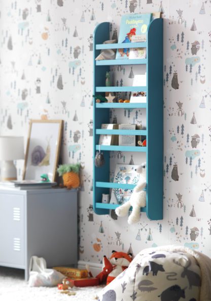 An Image of Habitat Scandinavia Kids 4 Shelf Wall Bookcase - Blue