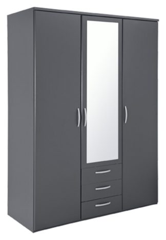 An Image of Argos Home Hallingford Grey 3 Door 3Drawer Mirrored Wardrobe