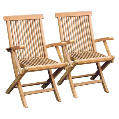 An Image of Set of 2 Teak Wooden Folding Armchairs Brown