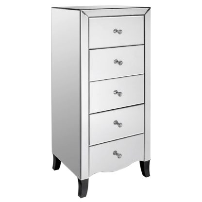 An Image of Valentina Mirrored 5 Drawer Chest Silver
