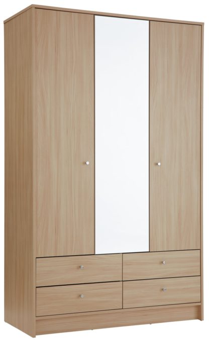 An Image of Habitat Malibu 3 Door 4 Drawer Mirror Wardrobe - Grey