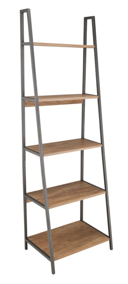 An Image of Habitat Nomad 5 Shelf Leaning Shelving Unit - Oak Effect