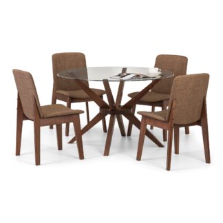 An Image of Chelsea Glass Dining Table with 4 Kensington Chairs Walnut