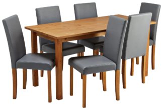 An Image of Habitat Ashdon Solid Wood Dining Table & 6 Grey Chairs