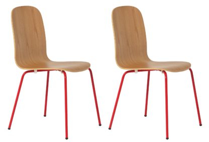An Image of Habitat Kirby Metal Chair - Oak and Red Gloss