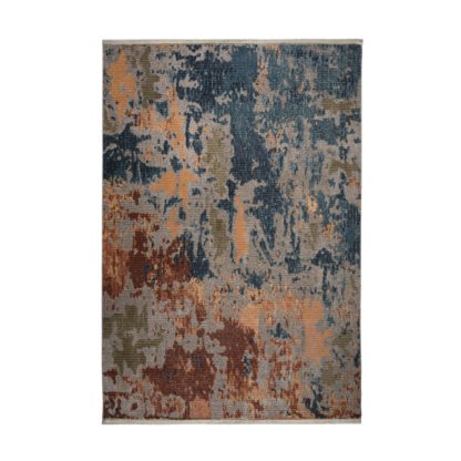 An Image of Ivy Abstract Rug Blue, Brown and Yellow