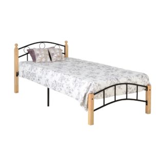 An Image of Luton Black and Natural Single Bedstead Black/Natural