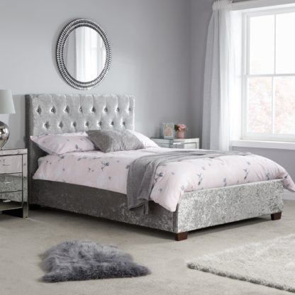 An Image of Cologne Crushed Velvet Bed Frame Grey