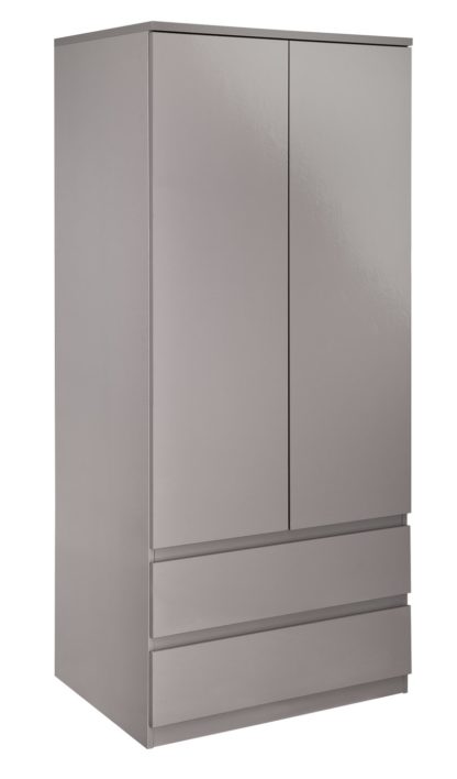 An Image of Habitat Jenson Gloss 2 Door 2 Drawer Wardrobe - White