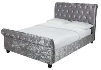 An Image of Argos Home Penelope Crushed Velvet Double Bed Frame - Silver