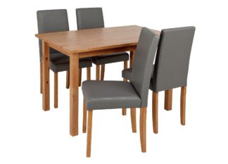 An Image of Habitat Ashdon Solid Wood Dining Table & 4 Grey Chairs